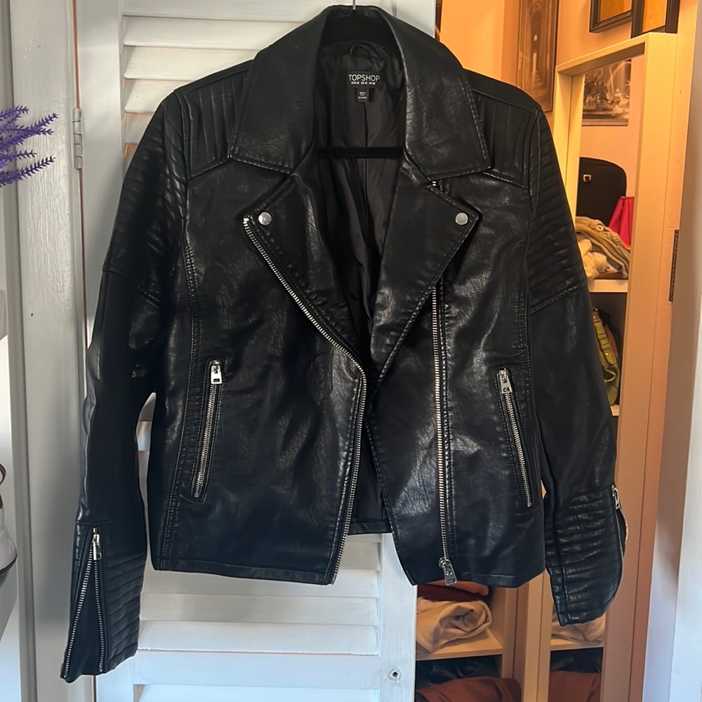 Topshop Black Faux Leather Biker Jacket